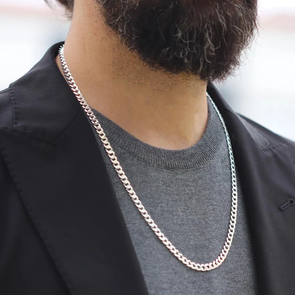 Elips Gurmet 5mm 60cm Gümüş Erkek Zincir - Resim 2