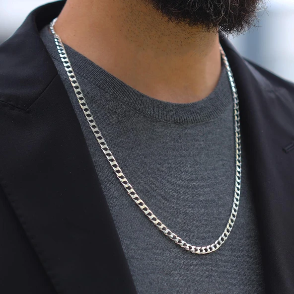 Kare Gurmet Modeli 5mm 65cm Gümüş Zincir - Resim 2