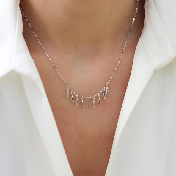 Yaprak Sallantılı Gümüş Kolye - Resim 6