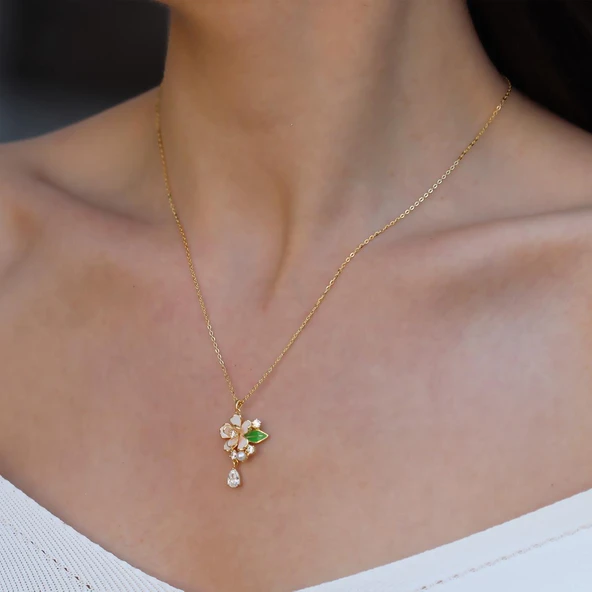 Menekşe Çiçeği Taşlı Gümüş Kolye - Resim 2