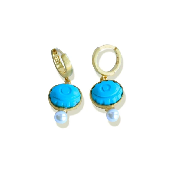 Turkuaz Göz İnci Gold Gümüş Küpe - Resim 4