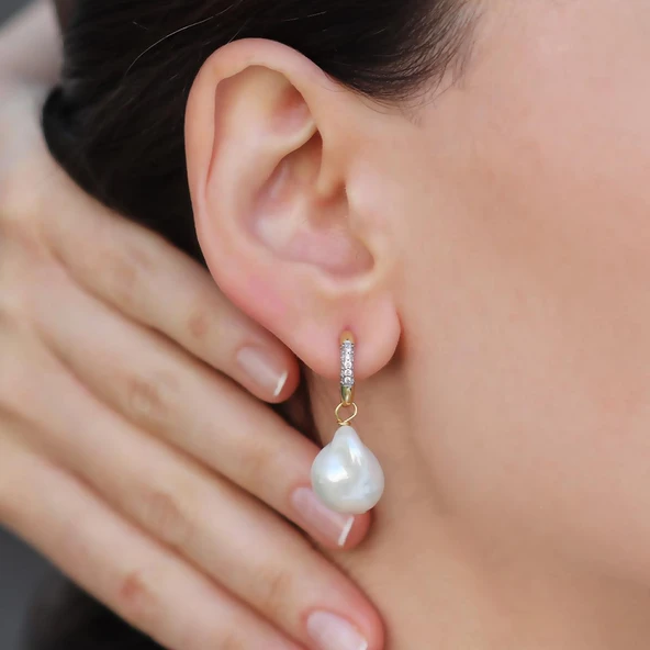 Barok İnci Gold Gümüş Küpe - Resim 2