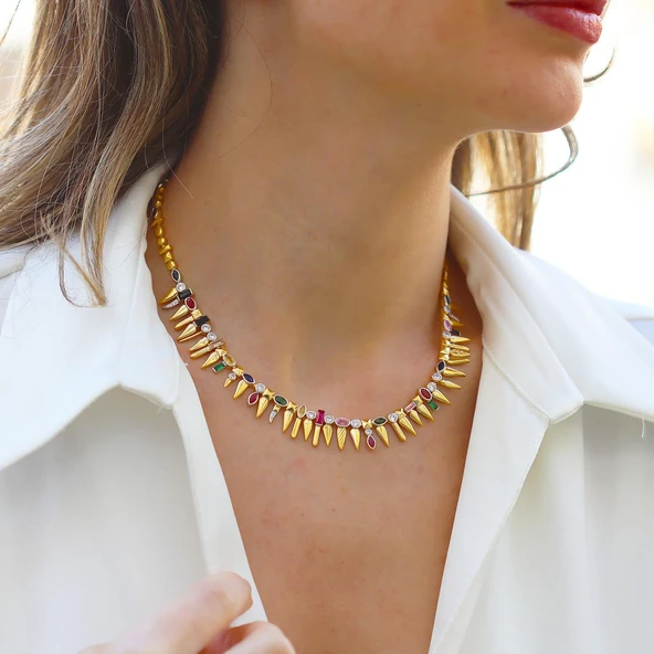 Mekik Konfeti Gold Kaplama Gümüş Kolye - Resim 4