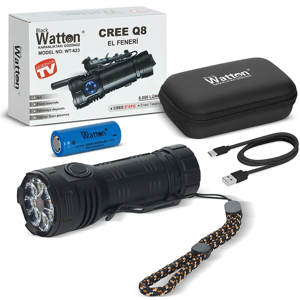 CREE Q8- XPG 8+1 LED  ŞARJLI EL FENERİ WATTON WT-623 ürün görseli