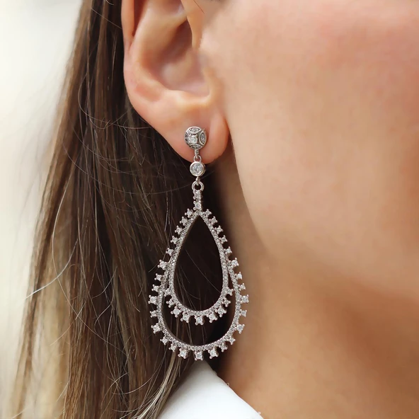 Damla Taşlı Işıltılı Gümüş Küpe ürün görseli 1