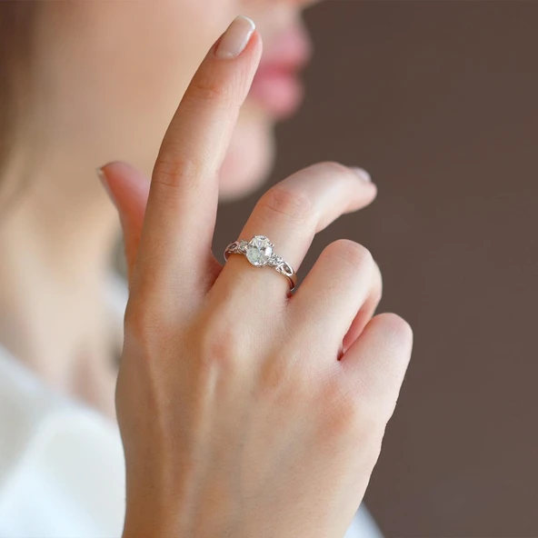 Sky Diamond Oval 1.25ct Gümüş Yüzük - Resim 3