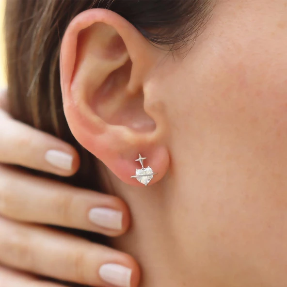 Kalp Mini Zirkon Taşlı Gümüş Küpe - Resim 4