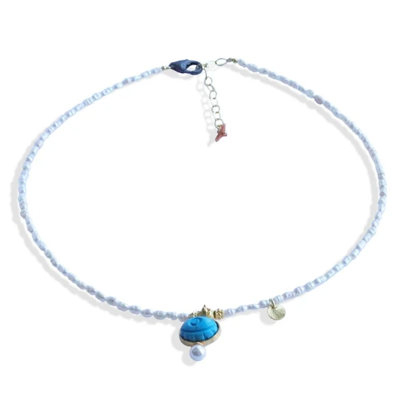 Göz Turkuaz İncili Gold Doğaltaşlı Gümüş Kolye - Resim 5