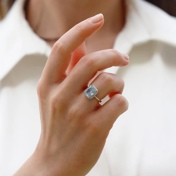 Baget Aquamarine Icecut Taşlı Gümüş Yüzük - Resim 2
