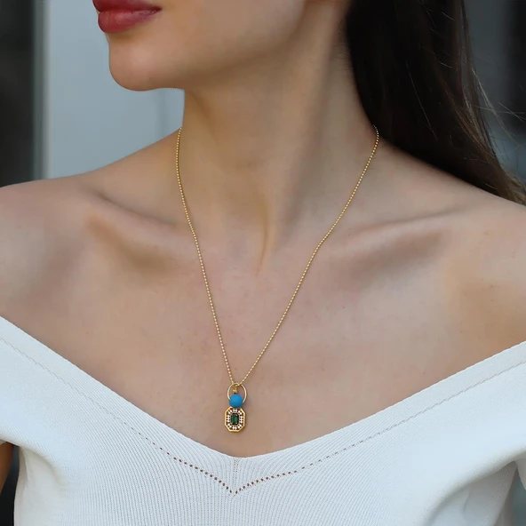 Yeşil Taşlı Seranay Gold Gümüş Kolye ürün görseli 1