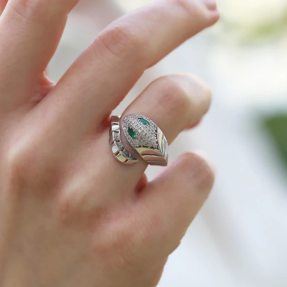 Serpent Modeli Ayarlanabilir Gümüş Yüzük - Resim 6