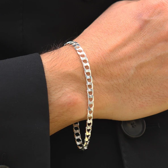 Kare Gurmet Modeli 5mm Gümüş Erkek Bileklik ürün görseli 1