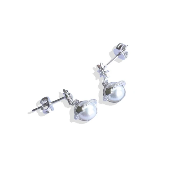 Mini İncili Kutup Yıldızı Gümüş Küpe - Resim 7