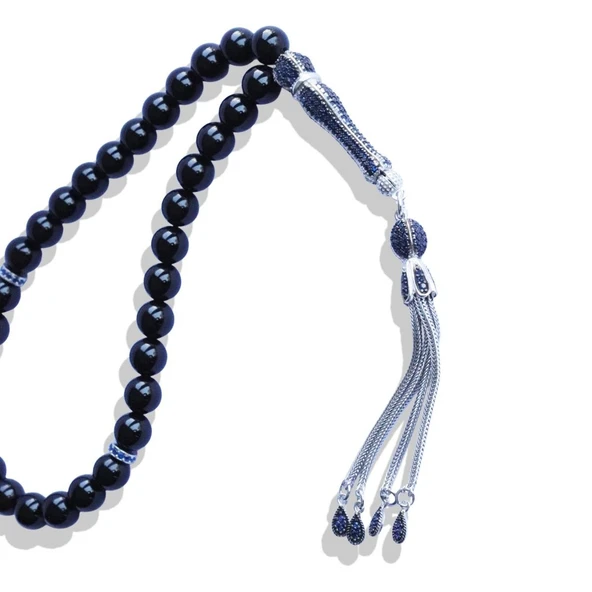 Onix Doğaltaşlı Gümüş Tesbih - Resim 3