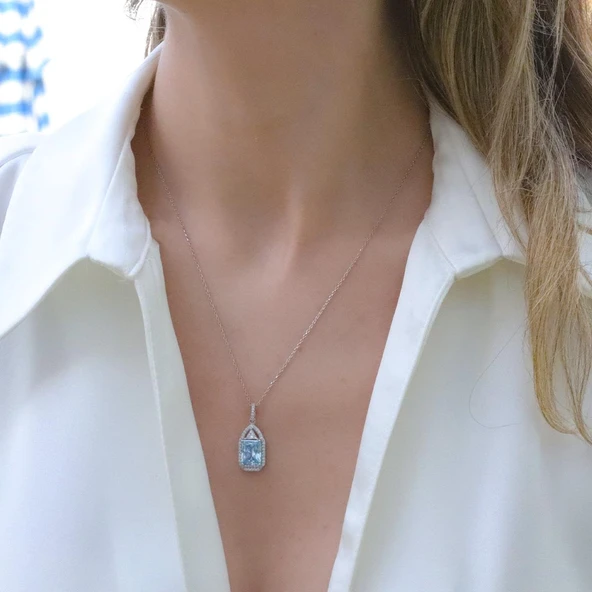 Aquamarin Taşlı Gümüş Set - Resim 2