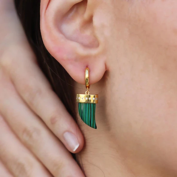 Malahit Taşlı Fildişi Gold Gümüş Küpe ürün görseli 1