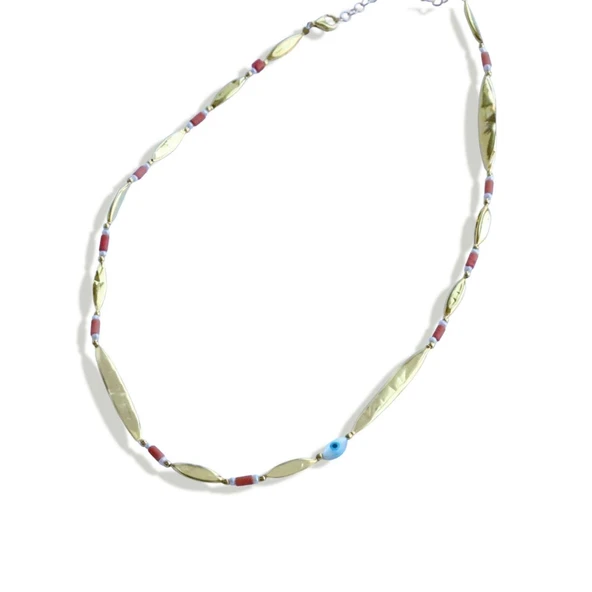 Alaçatı Mercan Taşlı Gold Gümüş Kolye - Resim 4