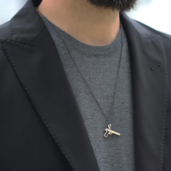 Figürlü Siyah Rodyum Kaplama Gümüş Kolye ürün görseli 1