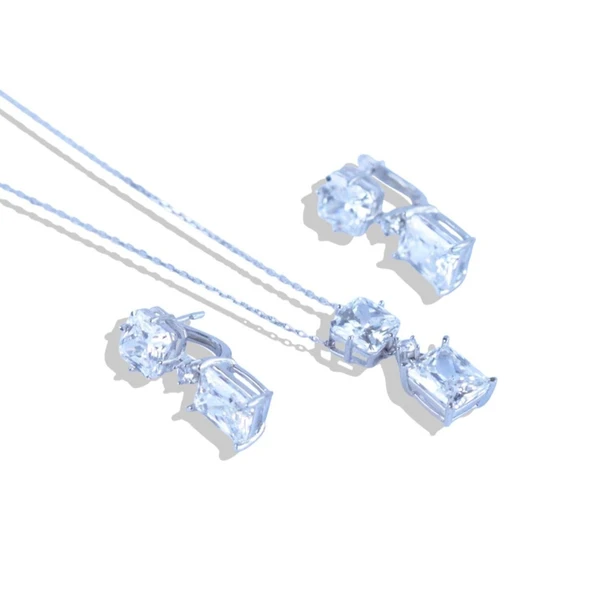Prenses Kesim Zirkon Taşlı Gümüş Set - Resim 5
