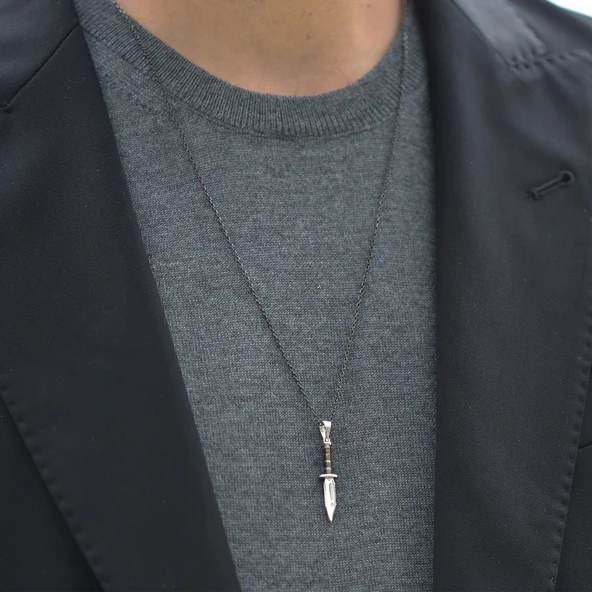 Siyah Rodyum Kaplama Figürlü Gümüş Erkek Kolye ürün görseli 1