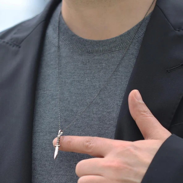 Siyah Rodyum Kaplama Figürlü Gümüş Erkek Kolye - Resim 3