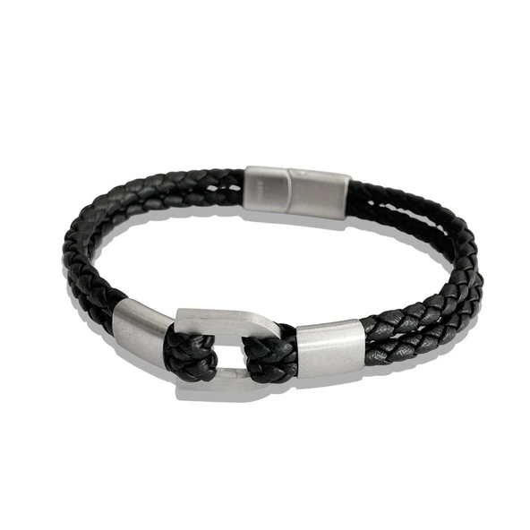 ARS183 Erkek Deri Çelik Bileklik - Resim 2