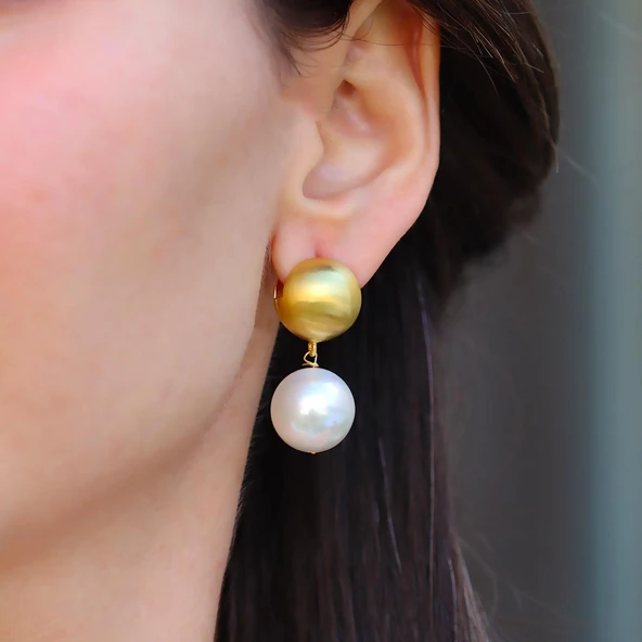 Barok İncili Gold Gümüş Küpe ürün görseli 1