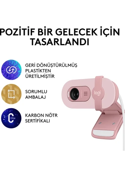 Logitech BRIO 100 Full HD 1080p Gizlilik Kapaklı Mikrofonlu Web Kamerası - Pembe - 8