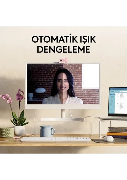 Logitech BRIO 100 Full HD 1080p Gizlilik Kapaklı Mikrofonlu Web Kamerası - Pembe - 3