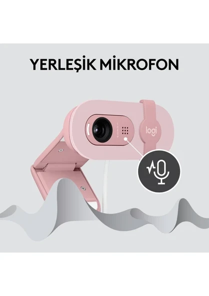 Logitech BRIO 100 Full HD 1080p Gizlilik Kapaklı Mikrofonlu Web Kamerası - Pembe - 5