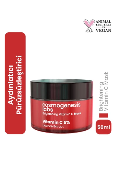 %5 Vitamin C Krem Maske 50ml - Durulanan Yüz Maskesi Aydınlatıcı Pürüz Giderici Ton Eşitleyici Vegan