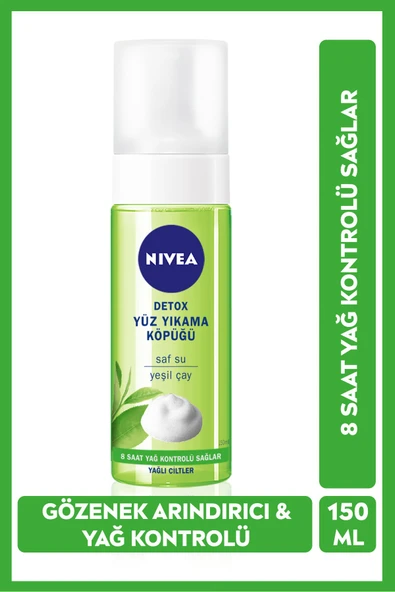 NIVEA Detox Yüz Yıkama Köpüğü 150ml, Gözenek Arındırıcı, Yeşil Çay, 8 Saat Yağ Kontrolü, Yağlı Ciltler ürün görseli