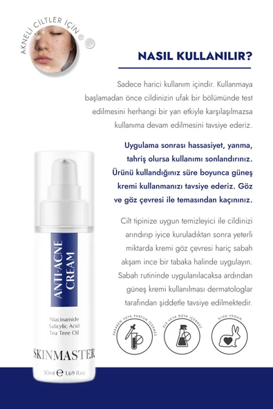 SkinMaster Akne Ve Siyah Nokta Karşıtı Sebum Dengeleyici Bakım Kremi ( Bha %2 + Niacinamide %5 + Tea Tree Oil) - Resim 5