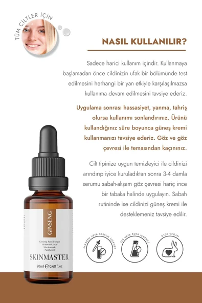 SkinMaster Cilt Yenilenmesine Ve Tazelenmesine Yardımcı Ginseng Serum ( Ginseng Özü %5 + Niacinamide + Ha) - 5