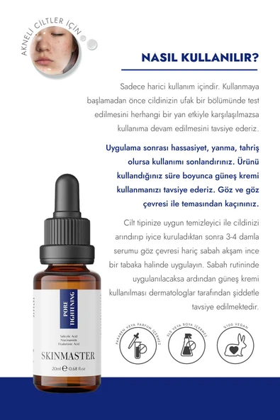 SkinMaster Gözenek Sıkılaştırıcı Siyah Nokta Ve Akne Oluşumunu Gidermeye Yardımcı Bakım Serumu (bha, B3, Ha) - 6