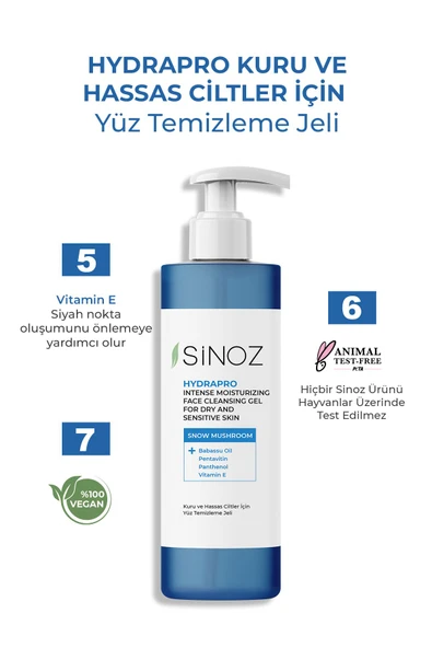SİNOZ Hydrapro Kuru Ve Hassas Ciltler Için Yüz Temizleme Jeli 200 ml - Resim 4