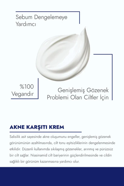 SkinMaster Akne Ve Siyah Nokta Karşıtı Sebum Dengeleyici Bakım Kremi ( Bha %2 + Niacinamide %5 + Tea Tree Oil) - Resim 3
