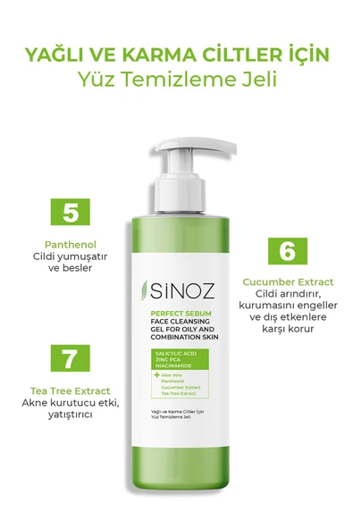 SİNOZ Perfect Sebum Dengeleyici Yüz Temizleme Jeli 200 ml Yağlı Karma Ciltler İçin - 3