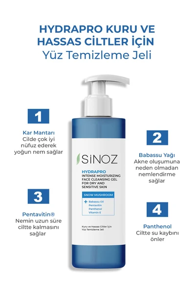 SİNOZ Hydrapro Kuru Ve Hassas Ciltler Için Yüz Temizleme Jeli 200 ml - Resim 3