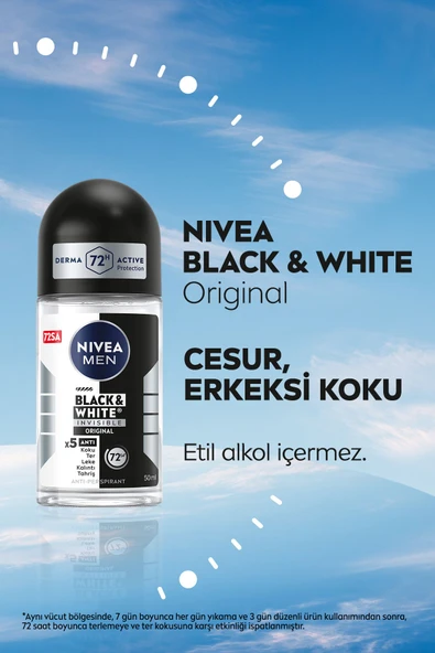 NIVEA MEN Erkek Roll On Deodorant Black&white Invisible Original 50ml, 72 Saat Anti-perspirant Koruma - 5