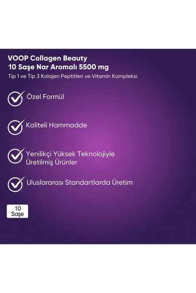 VOOP Collagen Beauty Yüksek Biyoaktif Hidrolize Kolajen %100 Saf Ve Doğal - 10 Toz Saşe - 5