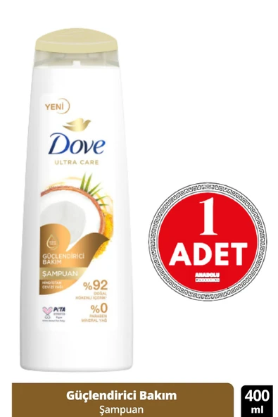 Dove Ultra Care Saç Bakım Şampuanı Güçlendirici Bakım Hindistan Cevizi Yağı 400 ml 1 Adet