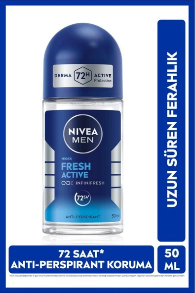 NIVEA MEN Erkek Roll-on Deodorant Fresh Active 50ml, Terlemeye Karşı 72 Saat Anti-perspirant, Ferah His