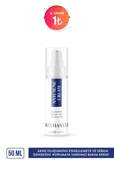 SkinMaster Akne Ve Siyah Nokta Karşıtı Sebum Dengeleyici Bakım Kremi ( Bha %2 + Niacinamide %5 + Tea Tree Oil) - Resim 2