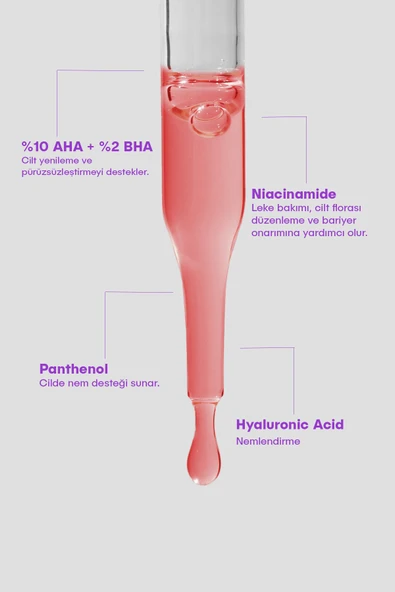 SHE VEC RED OF LOVE - AHA %10 & BHA %2 Cilt Tonu Eşitleyici Canlandırıcı Kırmızı Peeling Serum 30ml - 3