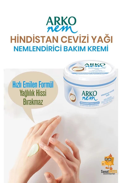 ARKO Nem, Hindistan Cevizi Yağı, Nemlendirici, Bakım Kremi 300 ml x 4 Adet - 5