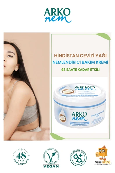 ARKO Nem, Hindistan Cevizi Yağı, Nemlendirici, Bakım Kremi 300 ml x 4 Adet - 2