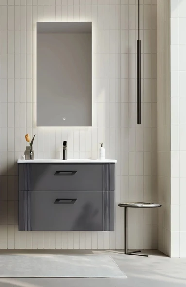 Orka Bari 85 cm Antrasit Banyo Dolabı Takımı (Ledli Ayna) ürün görseli