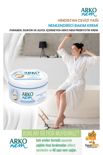 ARKO Nem, Hindistan Cevizi Yağı, Nemlendirici, Bakım Kremi 300 ml x 4 Adet - 4