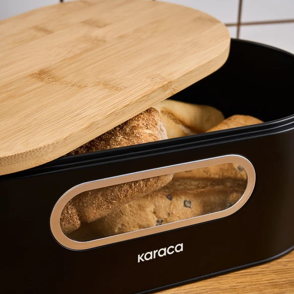 Karaca Premium Ekmek Kutusu-Saklama Kabı Hediyeli Siyah - Resim 9